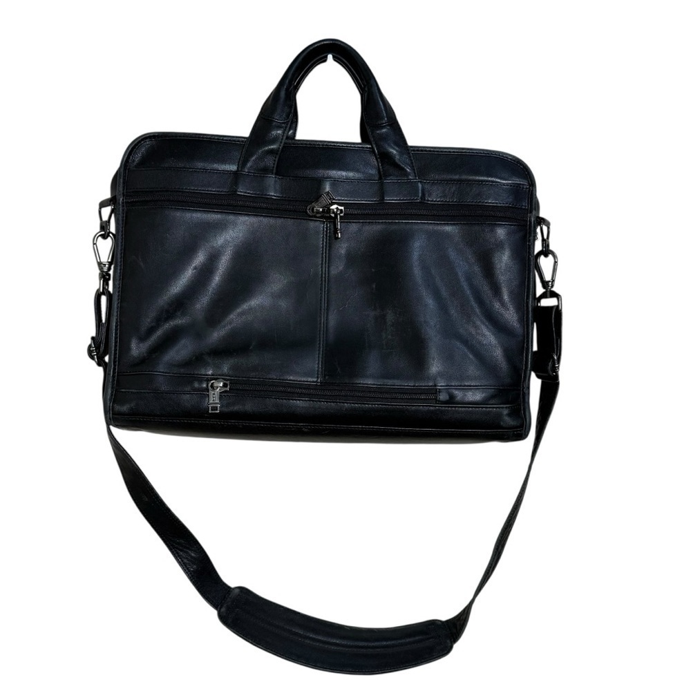 Tumi black leather expandable organizer laptop briefcase